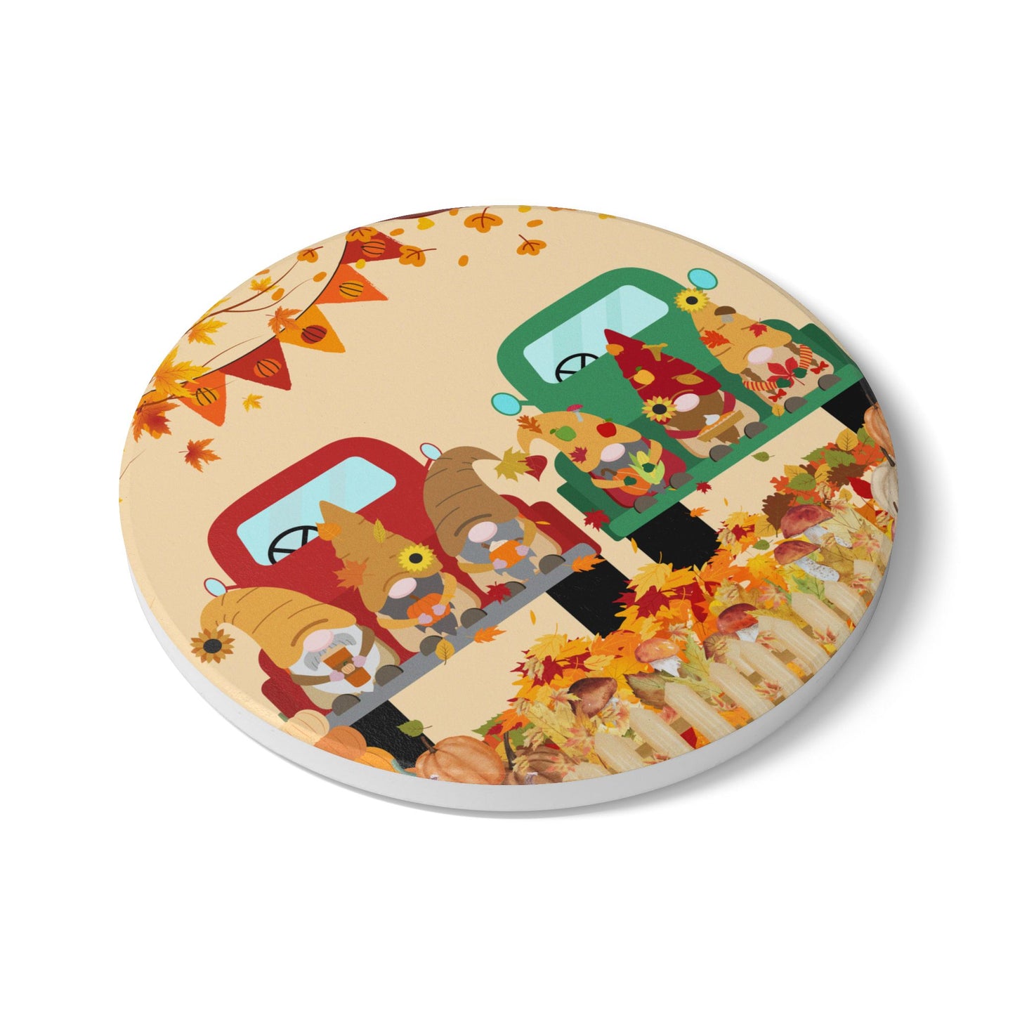 Autumn Gnome Ceramic Coaster, Fall Home Decor, Cute Coffee Table Accessory, Thanksgiving Gift, Seasonal Tableware