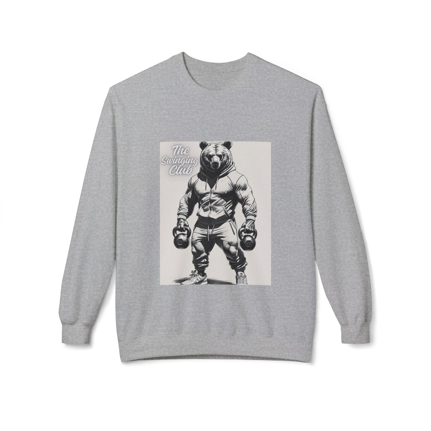 Fleece Crewneck Sweatshirt with Bear Gym Design, Cozy Unisex Apparel, Perfect for Workouts, Gift for Fitness Lovers, Casual Wear
