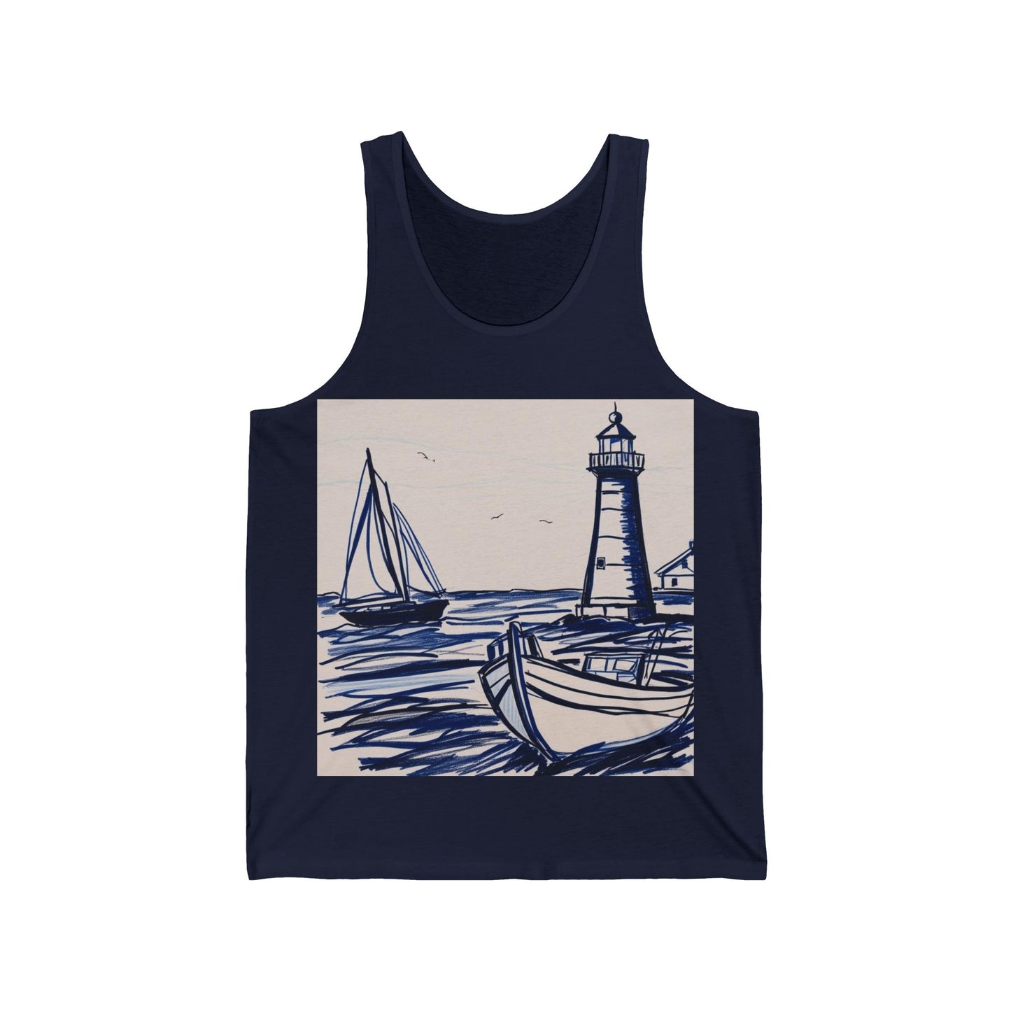 Coastal Lighthouse Tank Top | Unisex Jersey Tank, Nautical Gift, Summer Outfit, Beachwear, Vacation Style