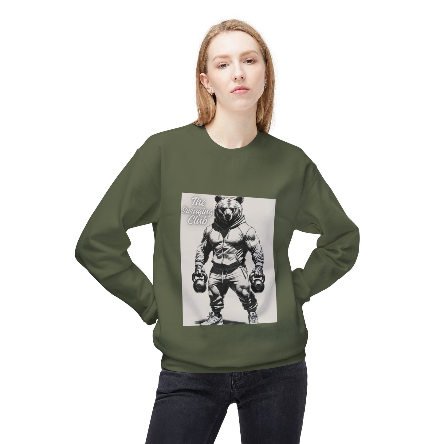 Fleece Crewneck Sweatshirt with Bear Gym Design, Cozy Unisex Apparel, Perfect for Workouts, Gift for Fitness Lovers, Casual Wear