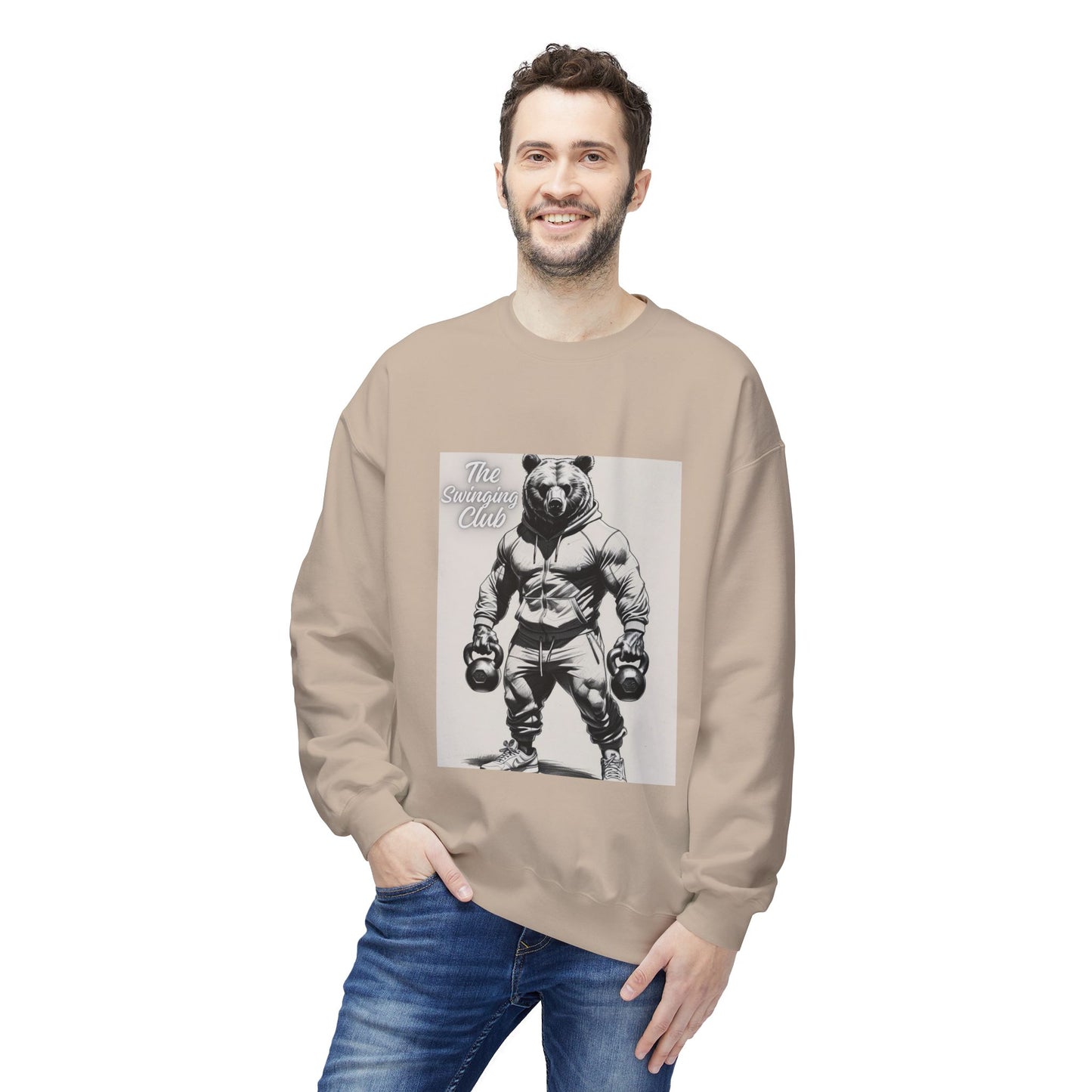 Fleece Crewneck Sweatshirt with Bear Gym Design, Cozy Unisex Apparel, Perfect for Workouts, Gift for Fitness Lovers, Casual Wear