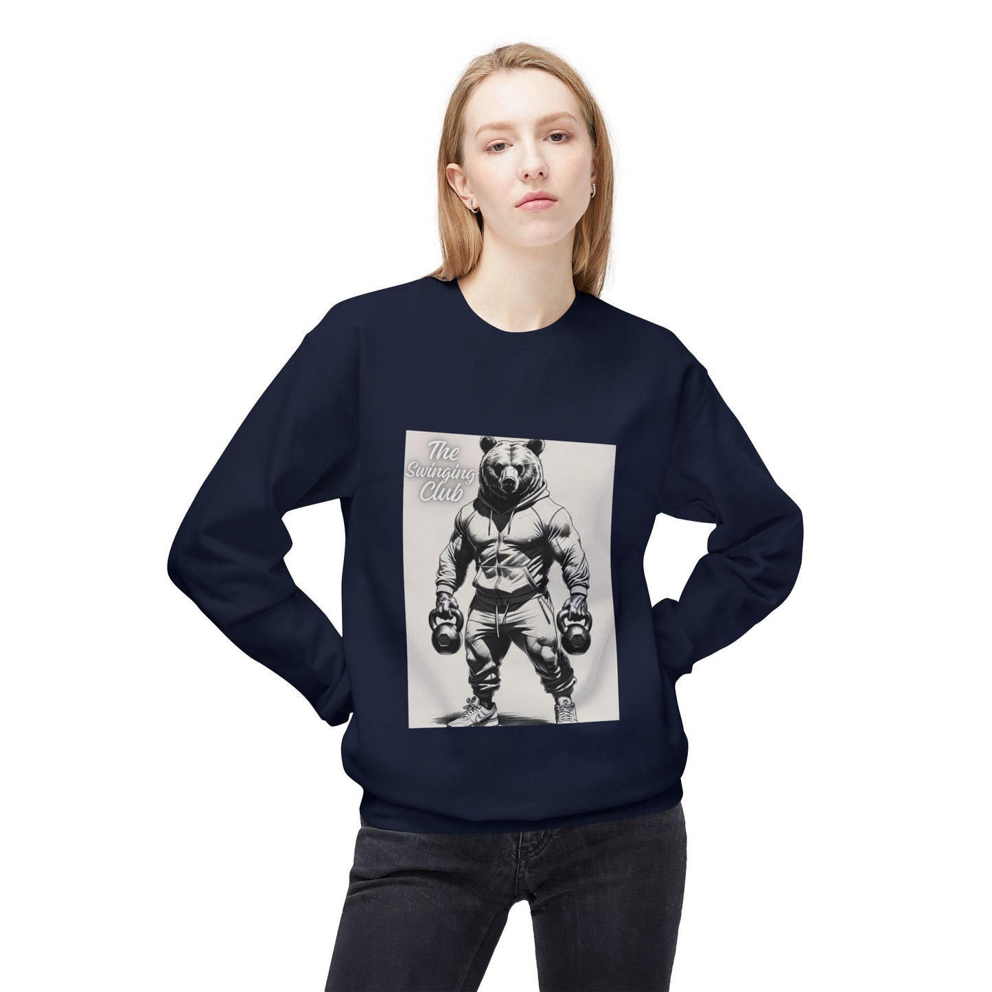 Fleece Crewneck Sweatshirt with Bear Gym Design, Cozy Unisex Apparel, Perfect for Workouts, Gift for Fitness Lovers, Casual Wear