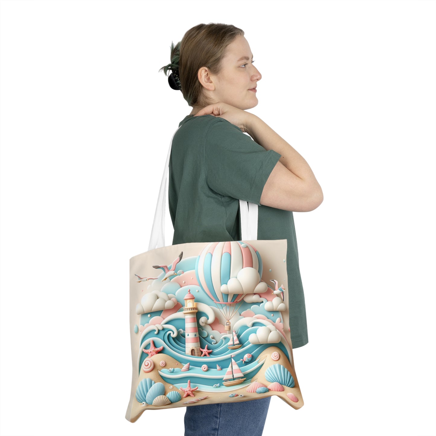 Coastal Adventure Shoulder Tote Bag - Beach Vibes & Nautical Design