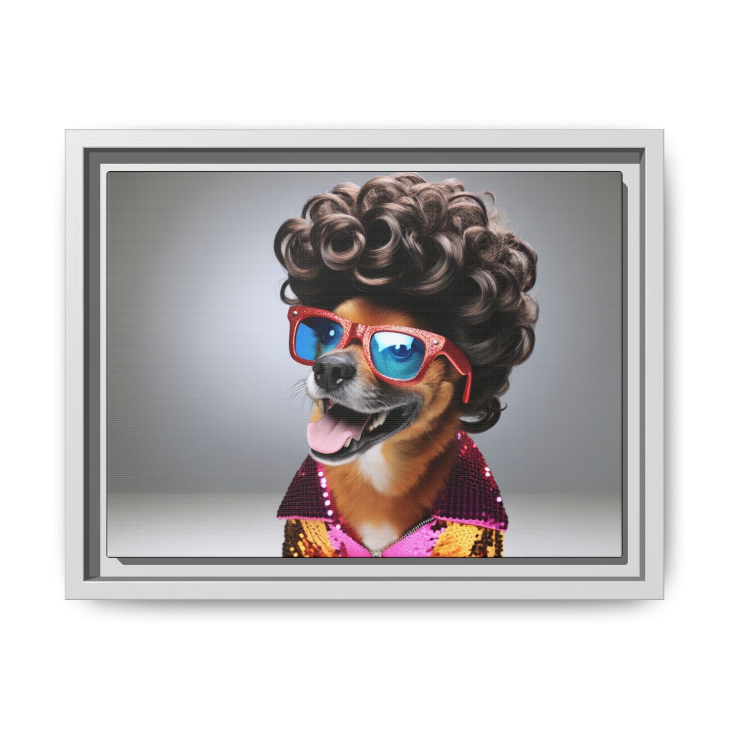 Funny Dog Portrait Wall Art - Funky Framed Matte Canvas