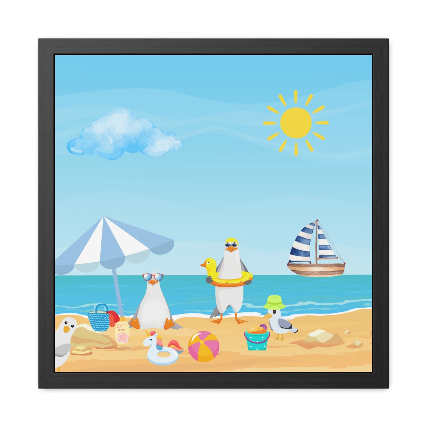Beach Scene Framed Poster, Coastal Wall Art, Summer Decor, Nautical Home Decor, Ocean-Themed Gift, Art Prints for Beach Lovers