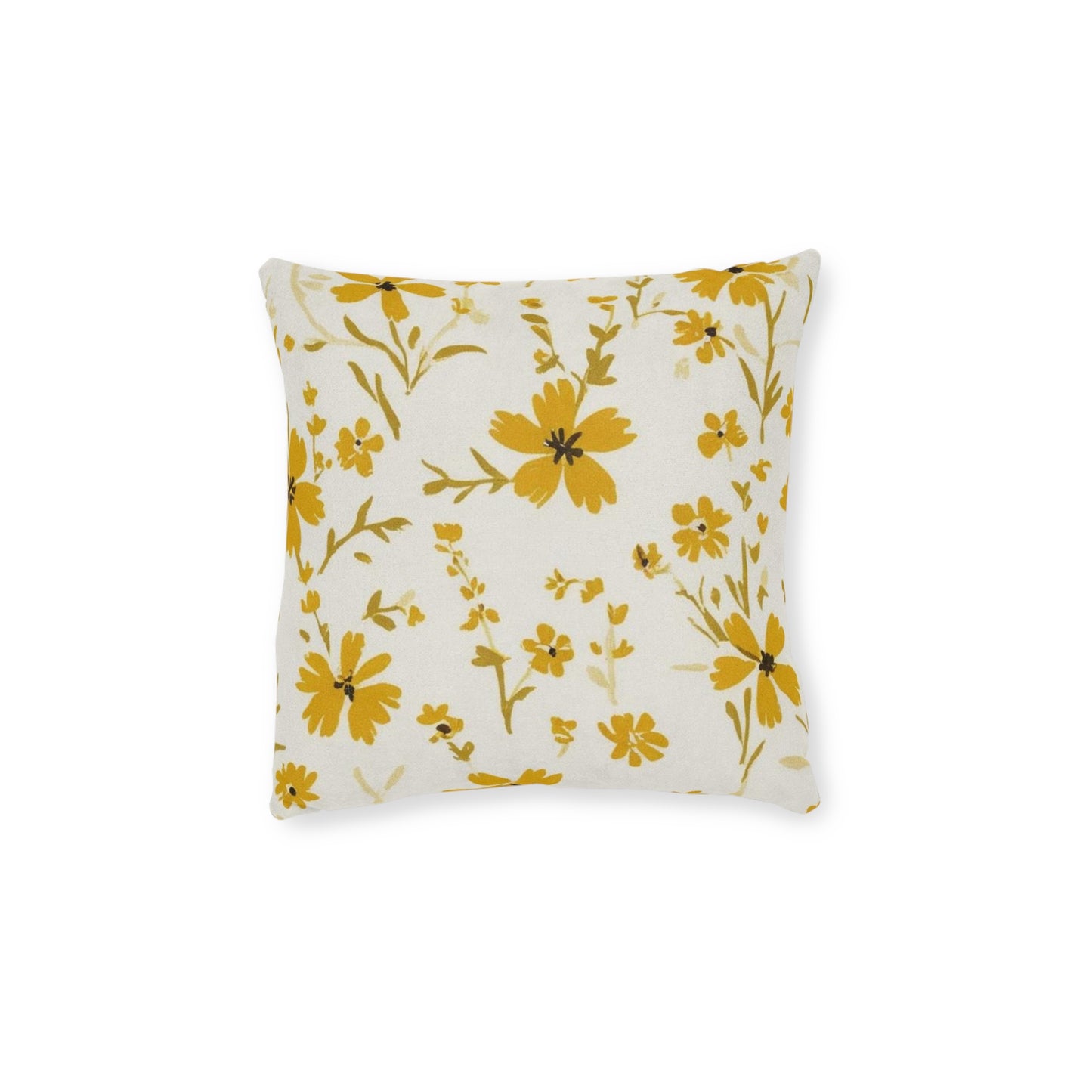 Botanical Floral Square Pillow – Bright Yellow Floral Design for Cozy Home Décor