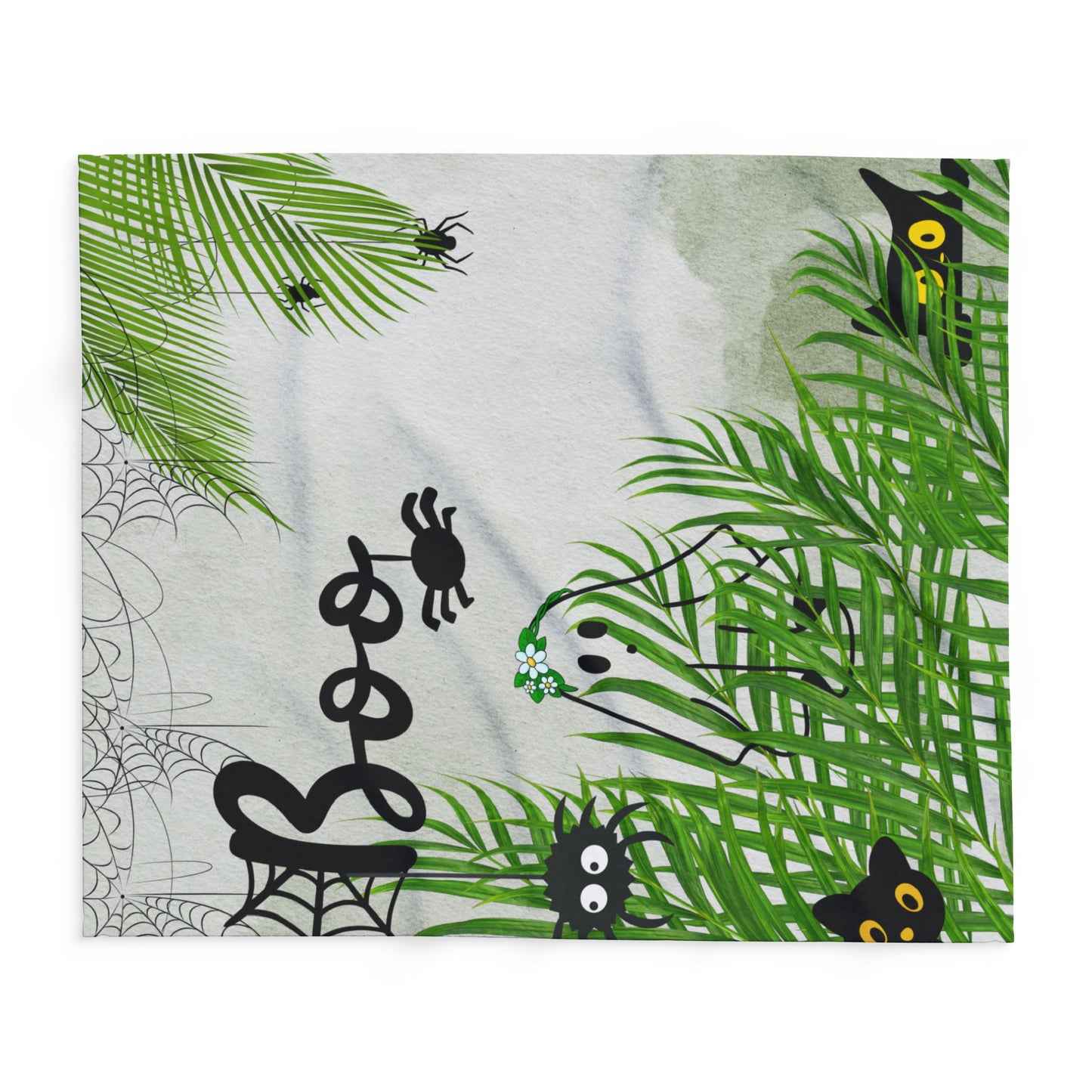 Spooky Tropical Fleece Blanket, Cozy Halloween Decor, Ghosts and Spiders, Gift for Kids, Fall Season Home Accents