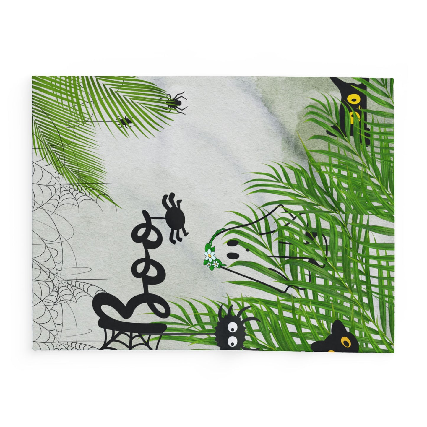 Spooky Tropical Fleece Blanket, Cozy Halloween Decor, Ghosts and Spiders, Gift for Kids, Fall Season Home Accents