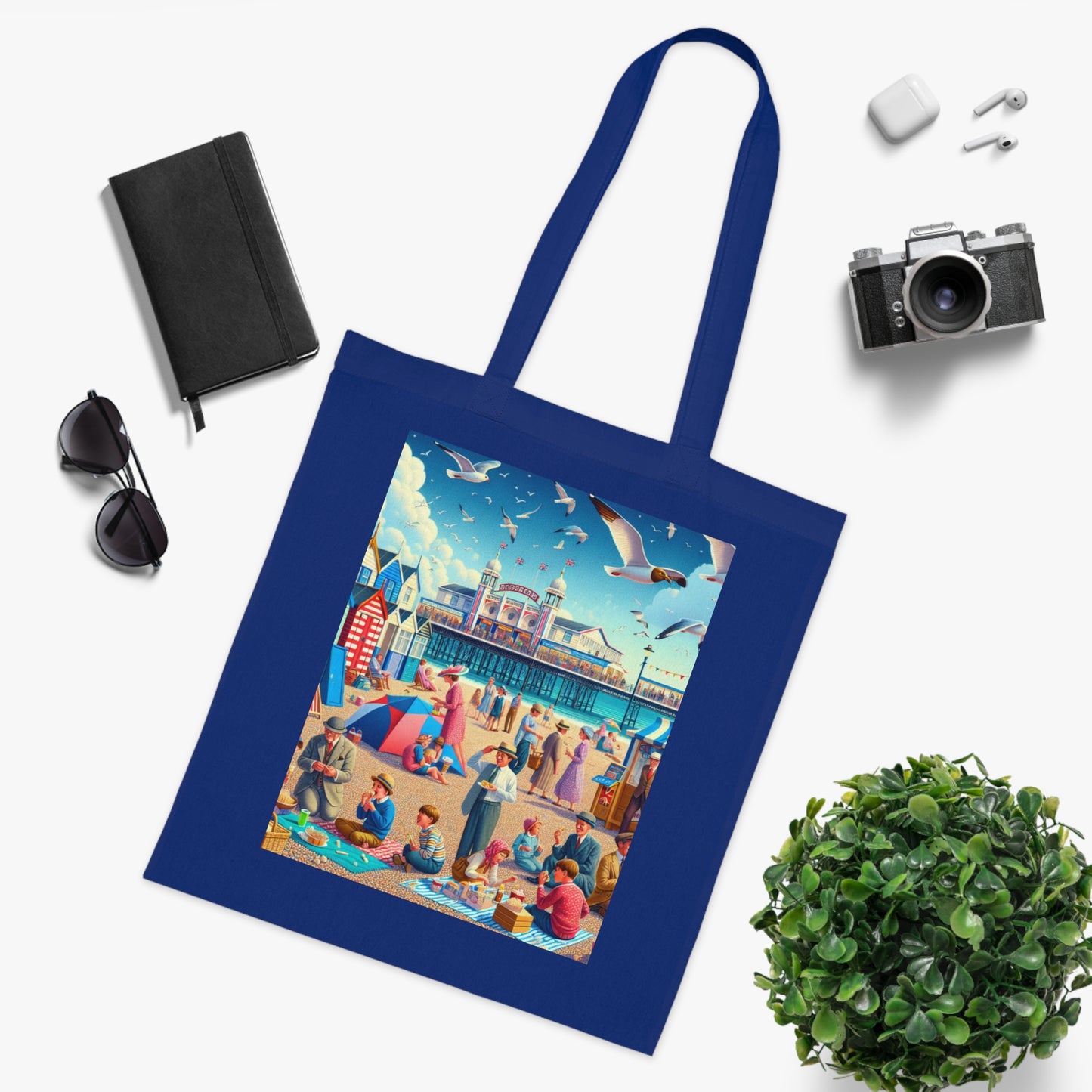 Colorful Beach Scene Cotton Tote Bag - Eco-Friendly and Stylish