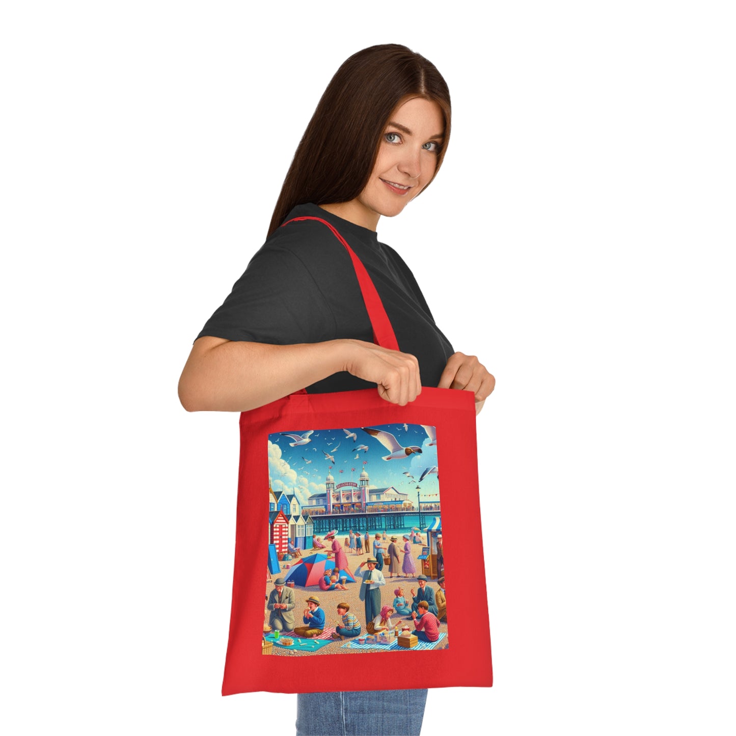 Colorful Beach Scene Cotton Tote Bag - Eco-Friendly and Stylish