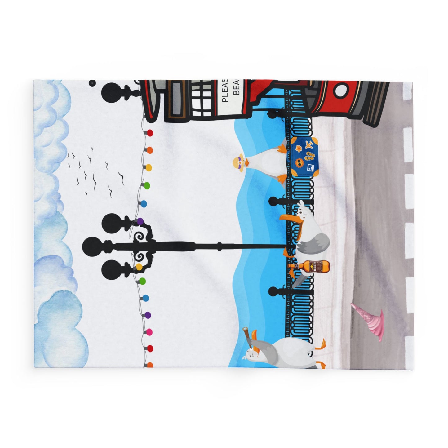 Whimsical Seaside Arctic Fleece Blanket, Cozy Home Decor, Bird-themed Gift, Beach Lover's Throw, Perfect for Picnics & Home Décor