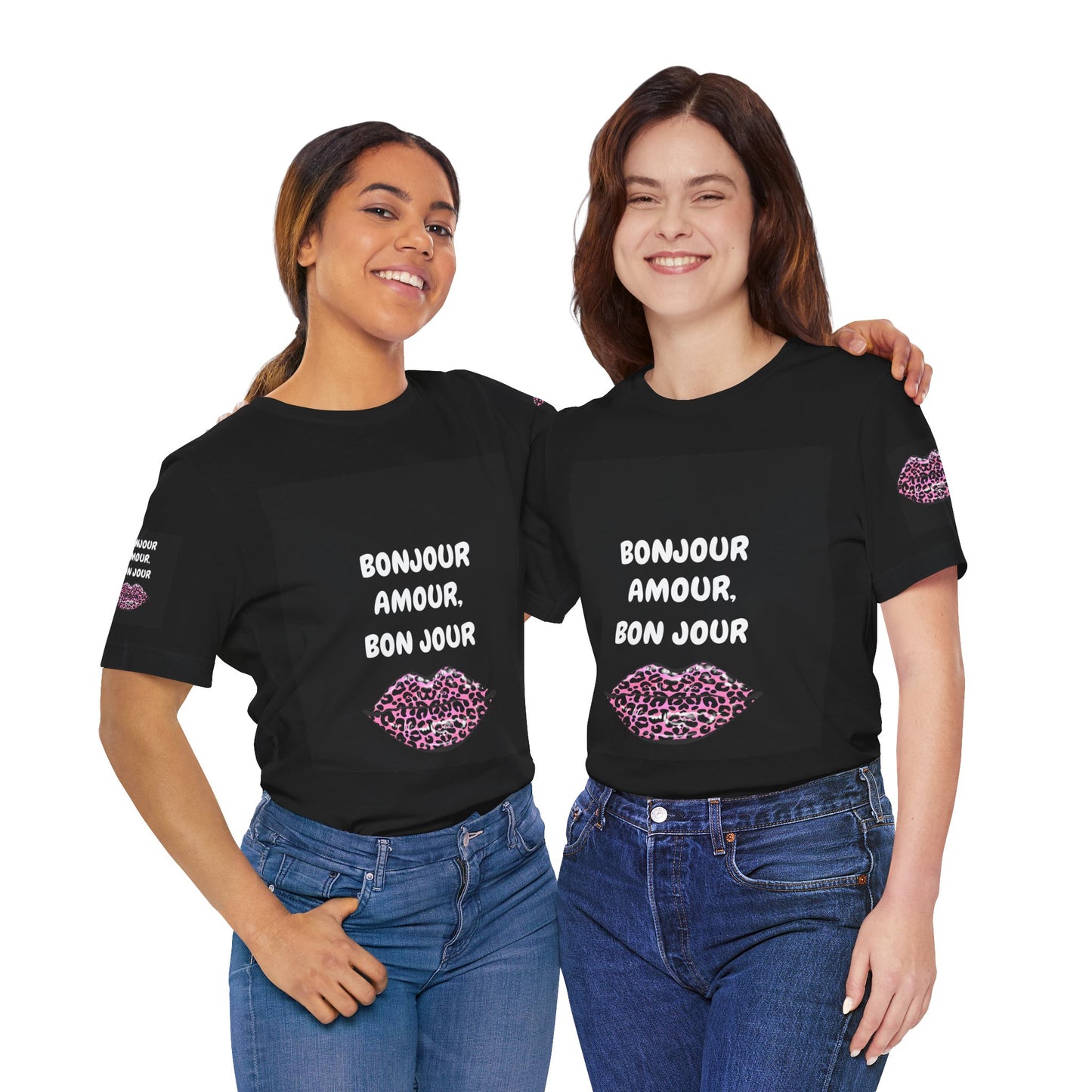 Chic Graphic Tee, Bonjour Amour Tee, Casual Wear, Gift for Her, Trendy Outfit, Feminine Style