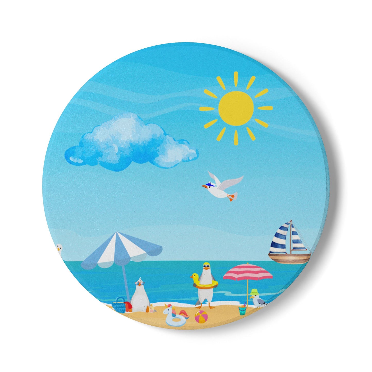 Beach-Inspired Ceramic Coaster Set, Summery Seaside Decor, Coastal Gift, Home Bar Accessory, Nautical Aesthetic