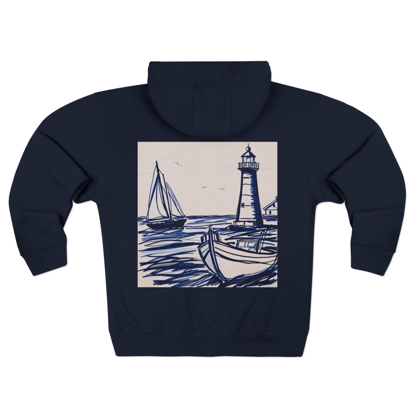 Cozy Nautical Unisex Zip Hoodie, Beachwear, Summer Apparel, Gift for Sailors, Casual Outerwear, Travel Essentials