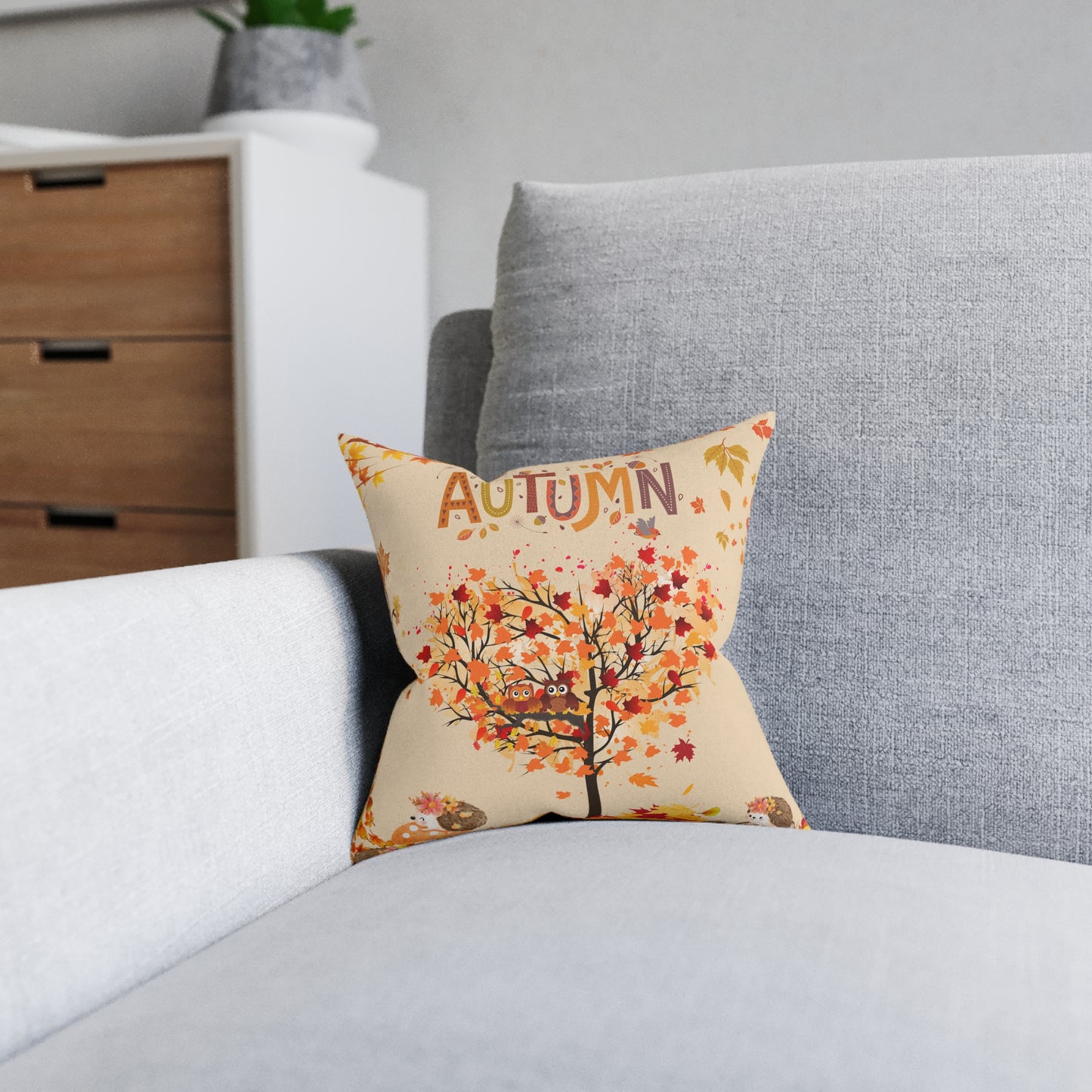 Autumn Square Pillow | Cozy Fall Decor, Thanksgiving Gift, Seasonal Cushion, Rustic Home Accent, Autumnal Throw Pillow