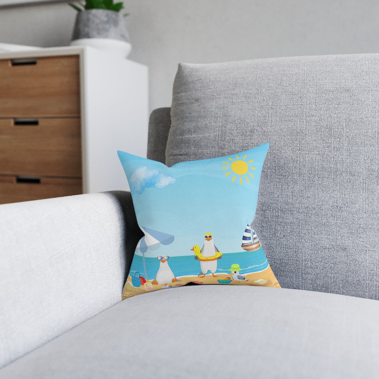 Beach-Themed Square Pillow - Summer Decor, Nautical Vibe, Coastal Living, Home Accent, Gift for Beach Lovers