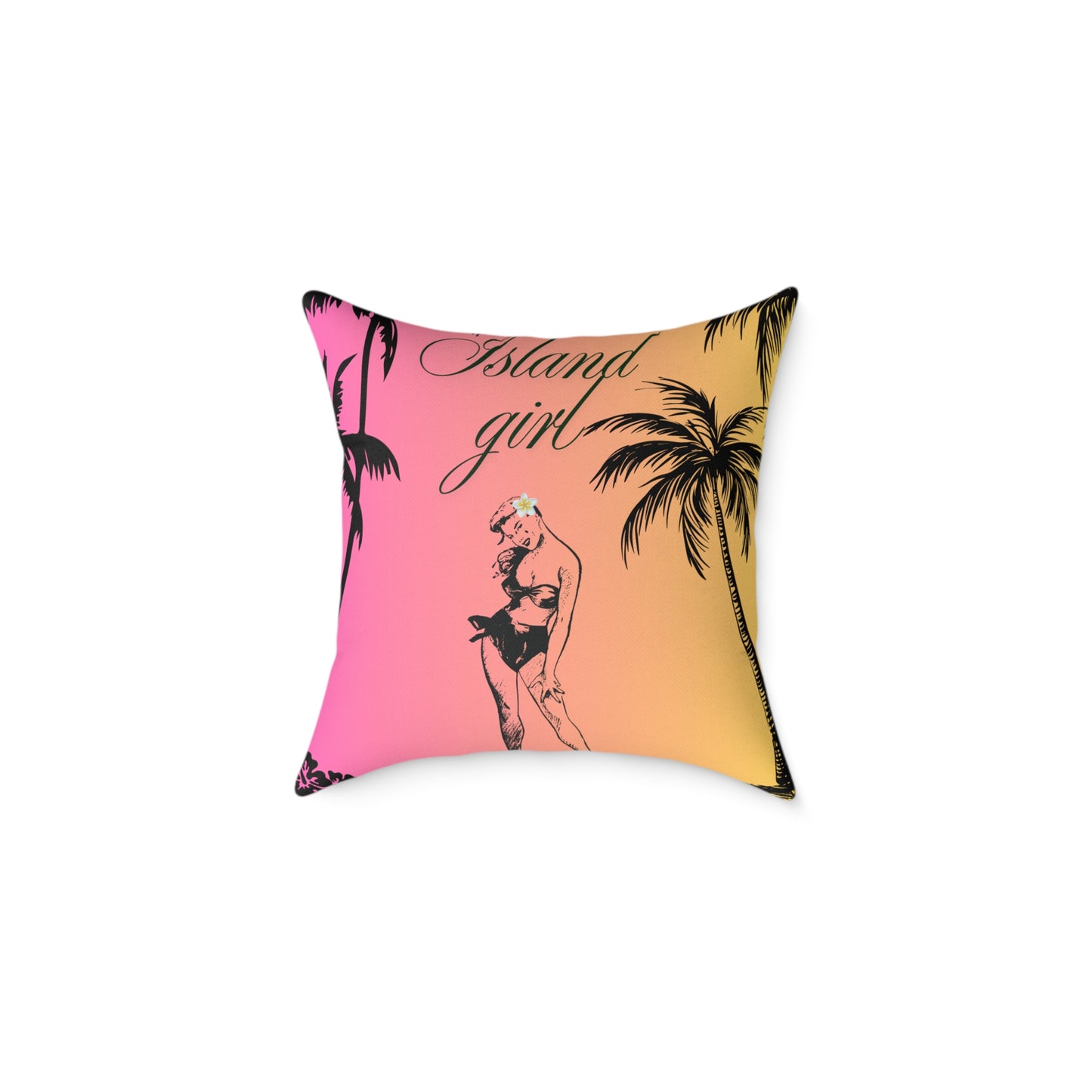 Island Girl Tropical Pillow | Square Poly Canvas Cushion, Beach Decor, Boho Bedroom Accessory, Summer Vibes, Coastal Living