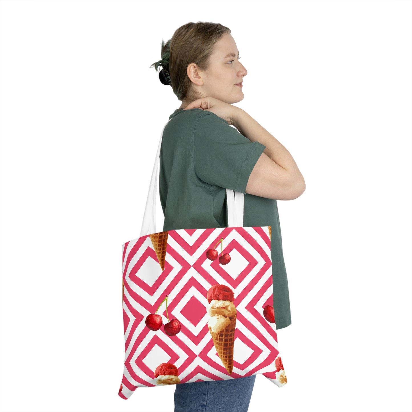 Cherry Ice Cream Pattern Shoulder Tote Bag
