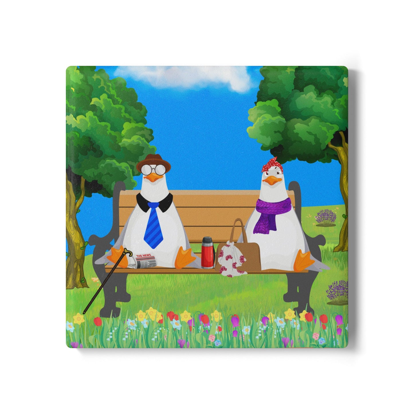 Whimsical Garden Ducks Ceramic Coaster Set, Cute Home Decor, Gift for Duck Lovers, Unique Drinkware, Collectible Art Coasters