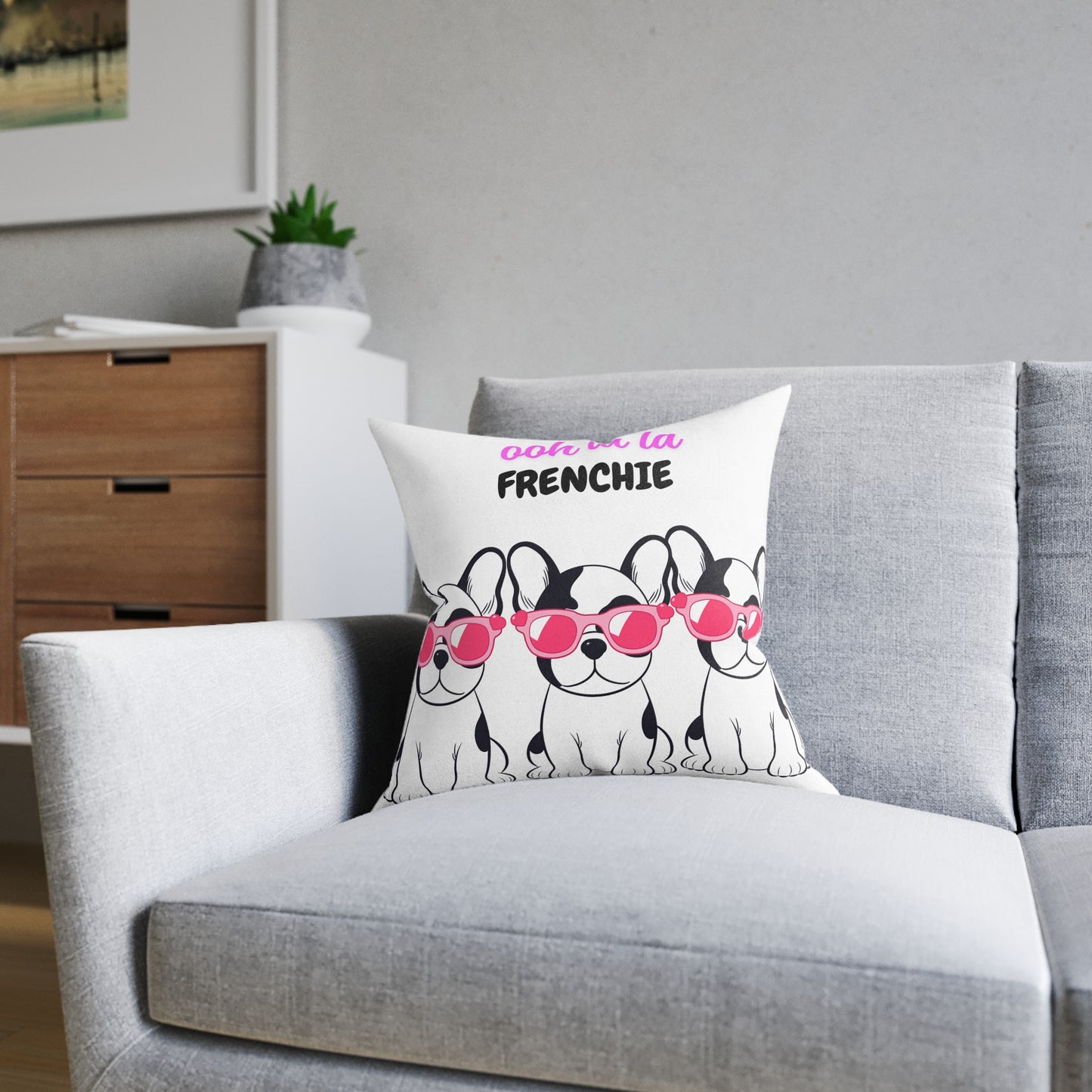 French Bulldog Square Pillow - Ooh La La - Pet Lover Decor, Cute Dog Cushion, Home Accent, Gift for Dog Lovers, Dog Mom Gift