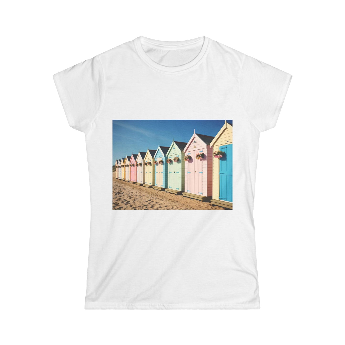 Beach Hut Women's Softstyle Tee – Summer Vibes, Casual Wear, Beach Day, Gift for Her, Vacation Outfit