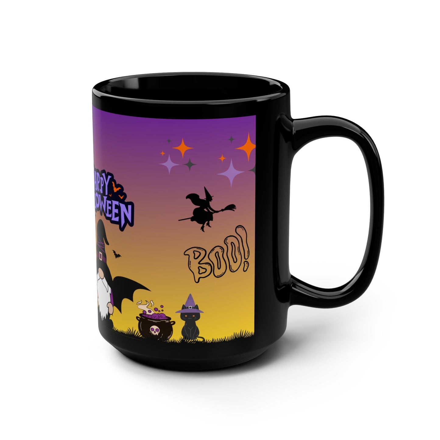 Halloween-Themed Black Mug, 15oz - Spooky Coffee Cup for Fall Festivities, Witchy Decor, Trick-or-Treat, Halloween Party, Gift