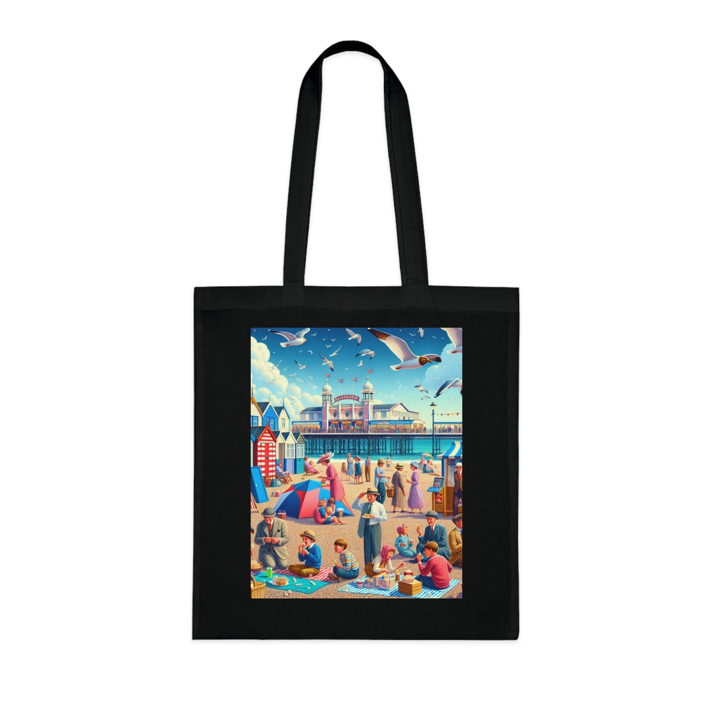 Colorful Beach Scene Cotton Tote Bag - Eco-Friendly and Stylish
