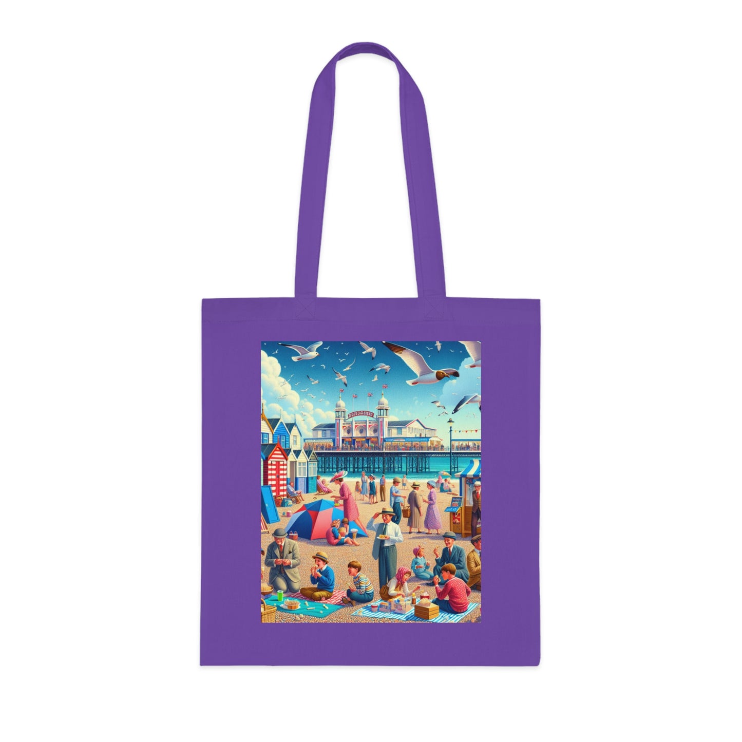 Colorful Beach Scene Cotton Tote Bag - Eco-Friendly and Stylish