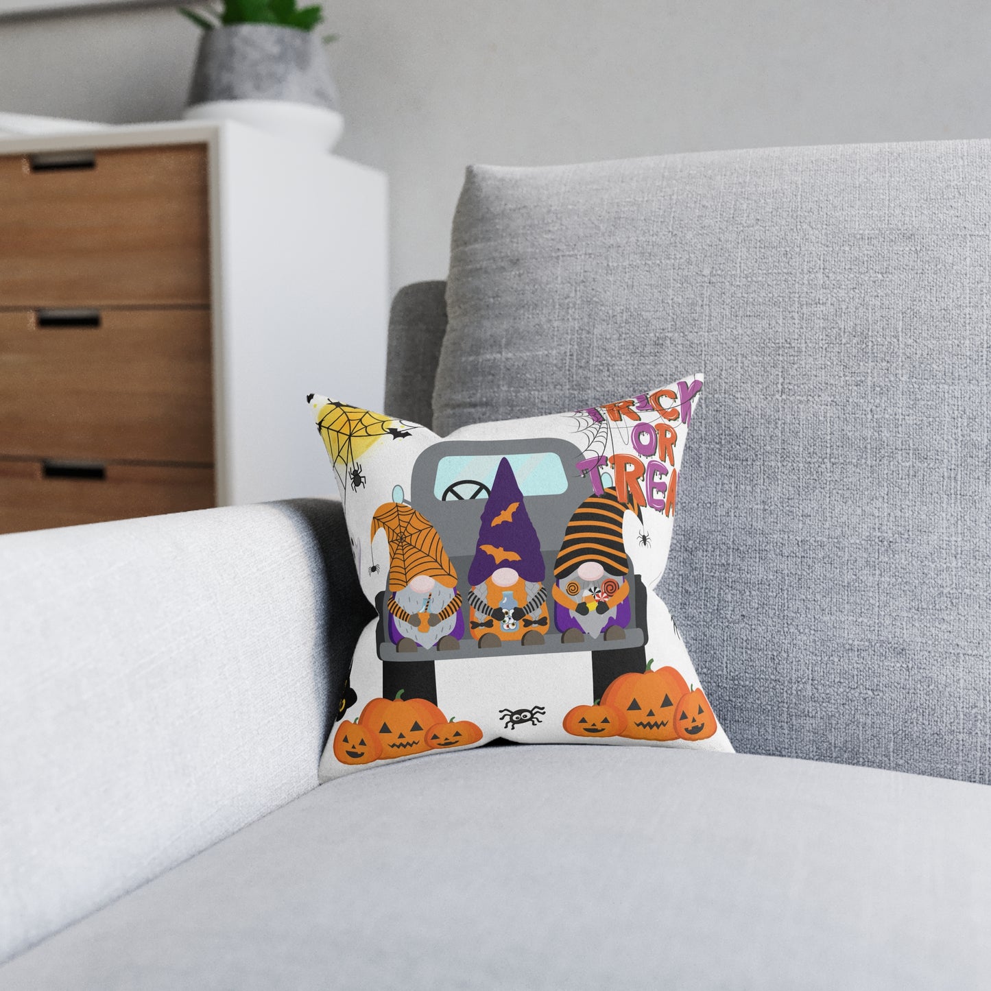 Halloween-Themed Square Pillow, Seasonal Decor, Trick or Treat Cushion, Boo Pillows, Cozy Fall Home Accent, Spooky Gifts