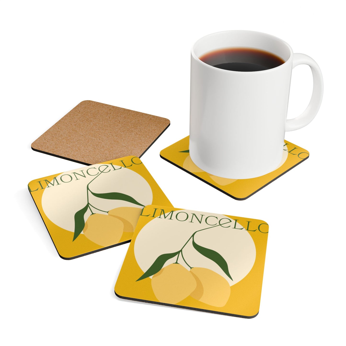 Limoncello Corkwood Coaster Set - Vibrant Fruit Design, Perfect for Parties & Gatherings