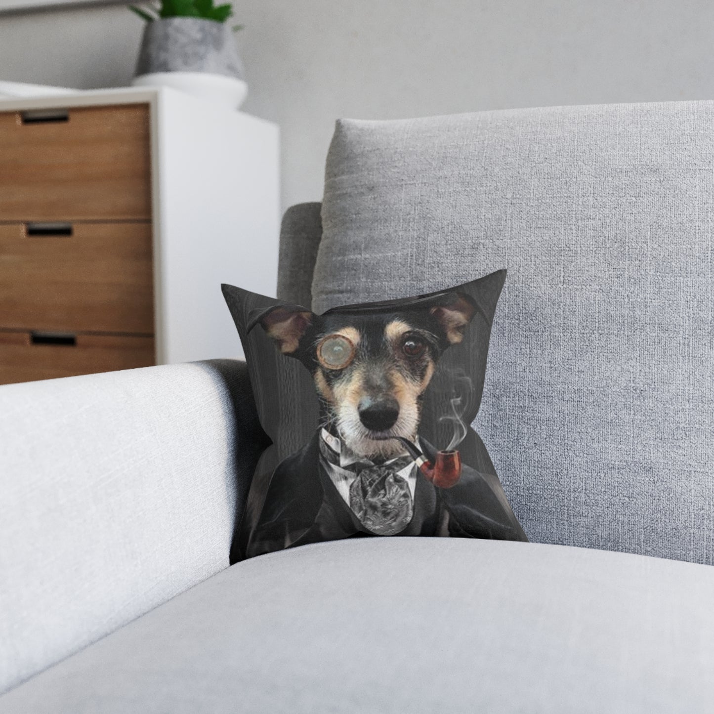 Gentleman Dog Square Pillow - Chic Pet Decor for Home