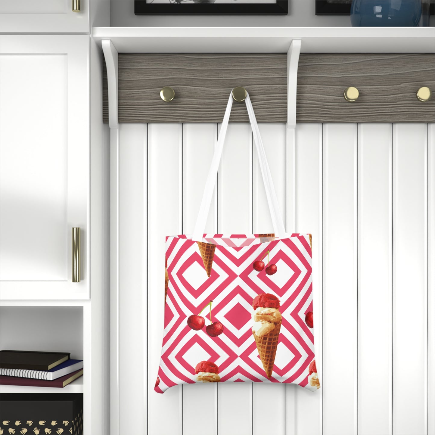 Cherry Ice Cream Pattern Shoulder Tote Bag
