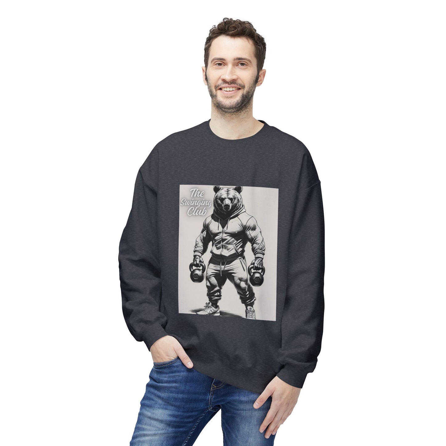 Fleece Crewneck Sweatshirt with Bear Gym Design, Cozy Unisex Apparel, Perfect for Workouts, Gift for Fitness Lovers, Casual Wear