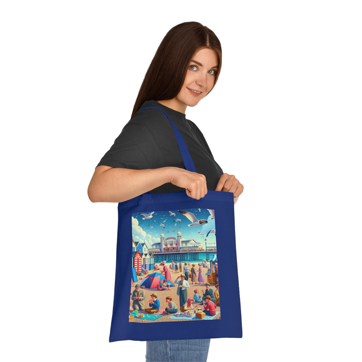 Colorful Beach Scene Cotton Tote Bag - Eco-Friendly and Stylish
