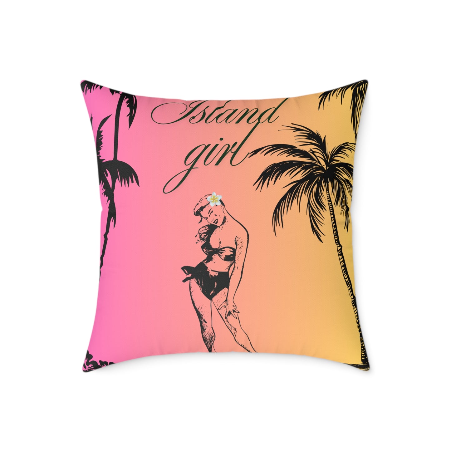 Island Girl Tropical Pillow | Square Poly Canvas Cushion, Beach Decor, Boho Bedroom Accessory, Summer Vibes, Coastal Living