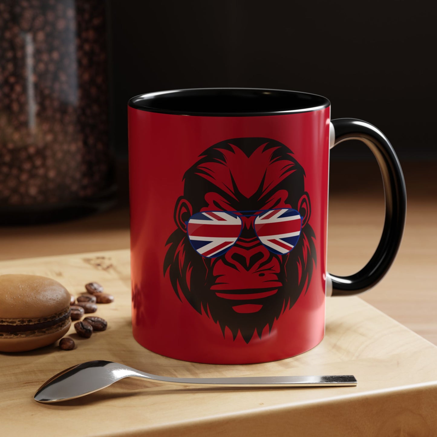 British Gorilla Accent Coffee Mug - Bold Coffee Cup for Animal Lovers, Unique Gift, Fun Kitchen Decor, Perfect for Birthdays, Holidays