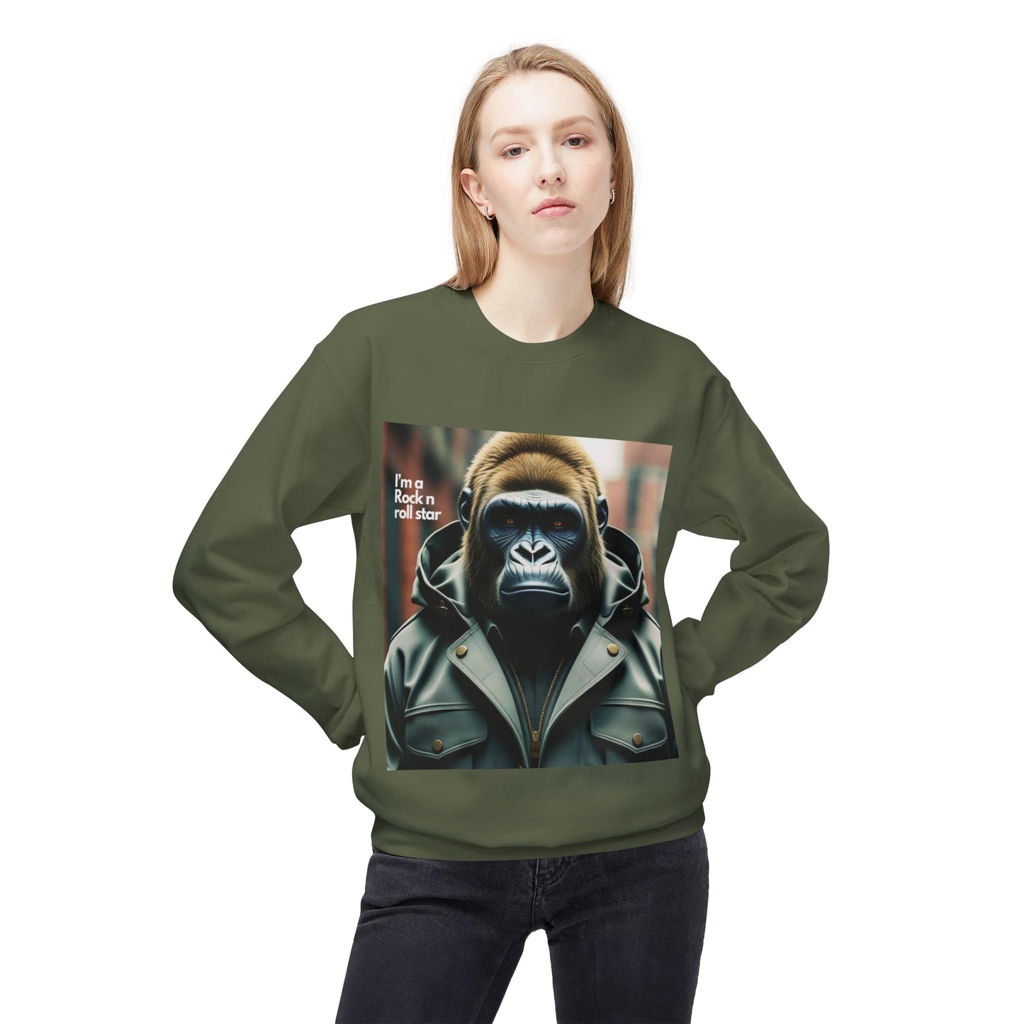 Rockin' Gorilla Sweatshirt, Unisex Fleece Crewneck, Funny Animal Apparel, Gift for Him, Casual Streetwear, Perfect for Fall