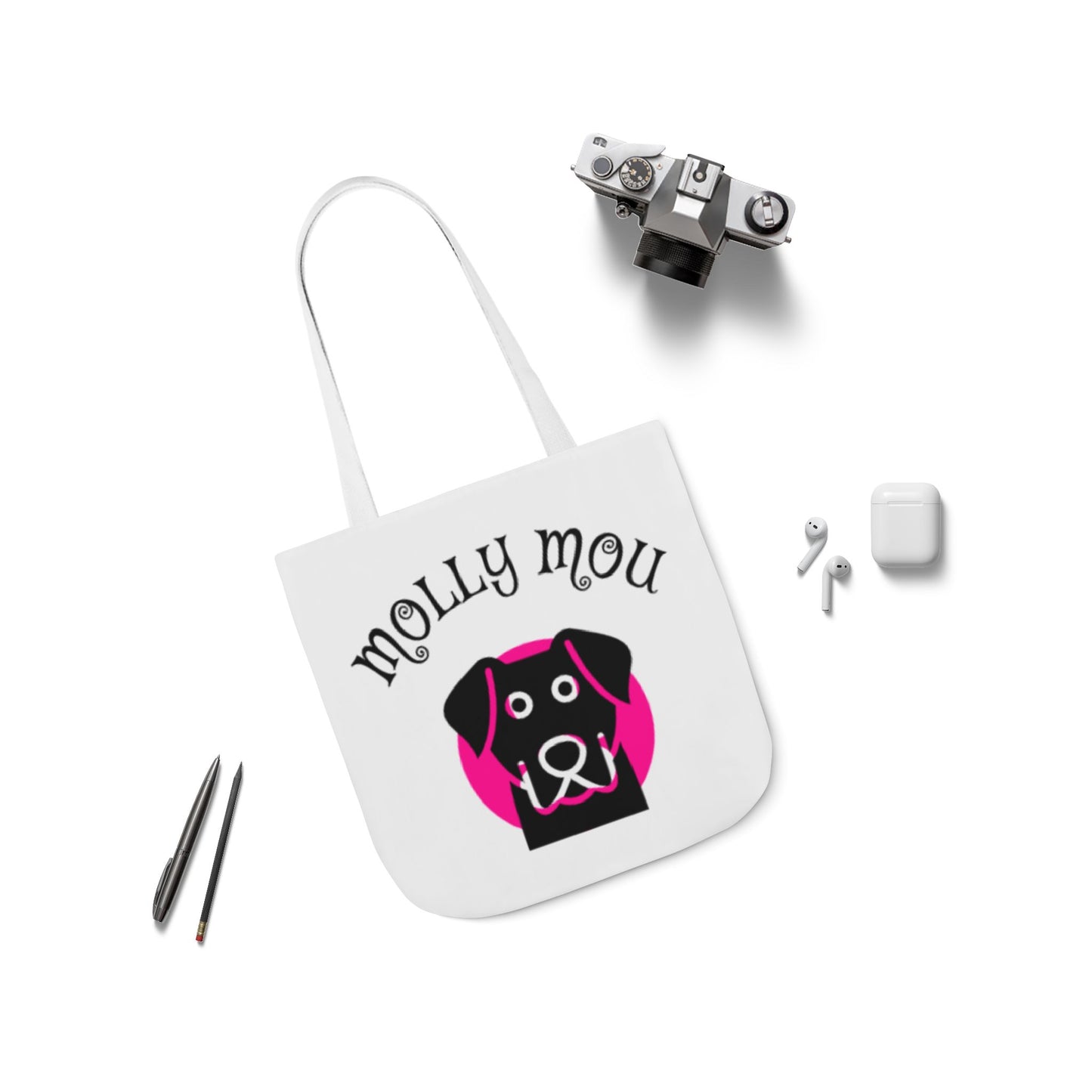 Personalized Dog Lover Canvas Tote Bag - Molly Mou Design with 5-Color Straps