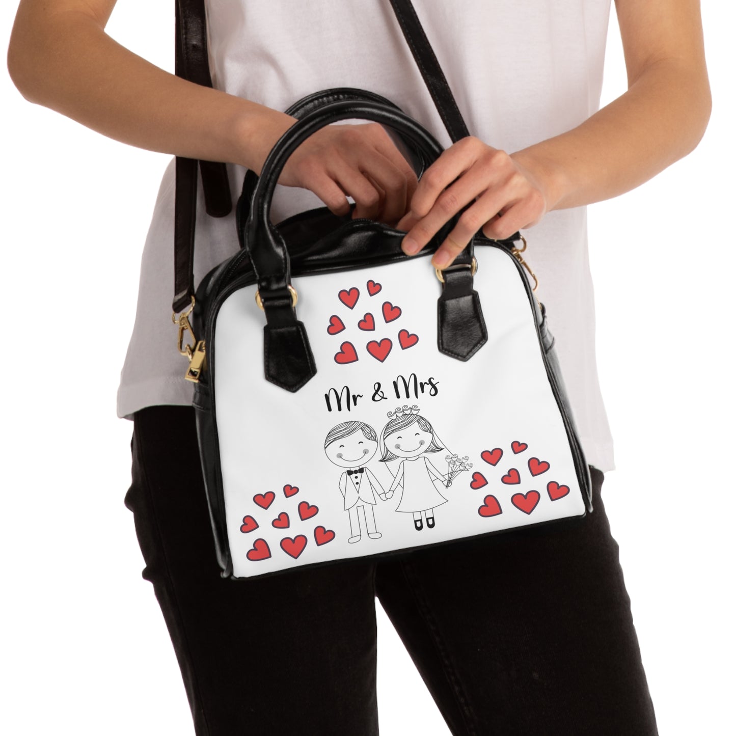 Mr & Mrs Wedding Shoulder Handbag - Perfect Bridal Gift with Heart Design