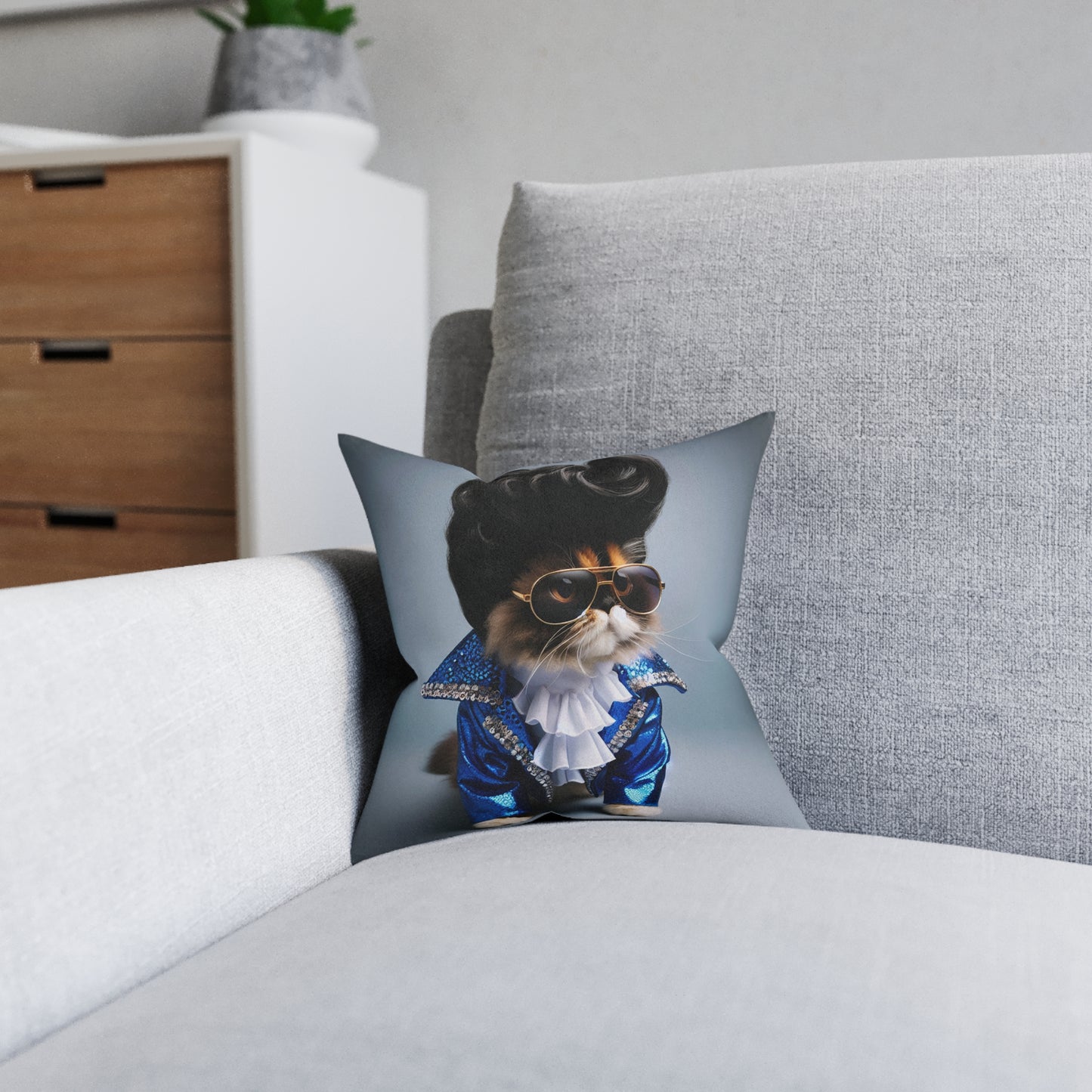 Elvis Cat Square Pillow - Funky Cat Decor for Animal Lovers