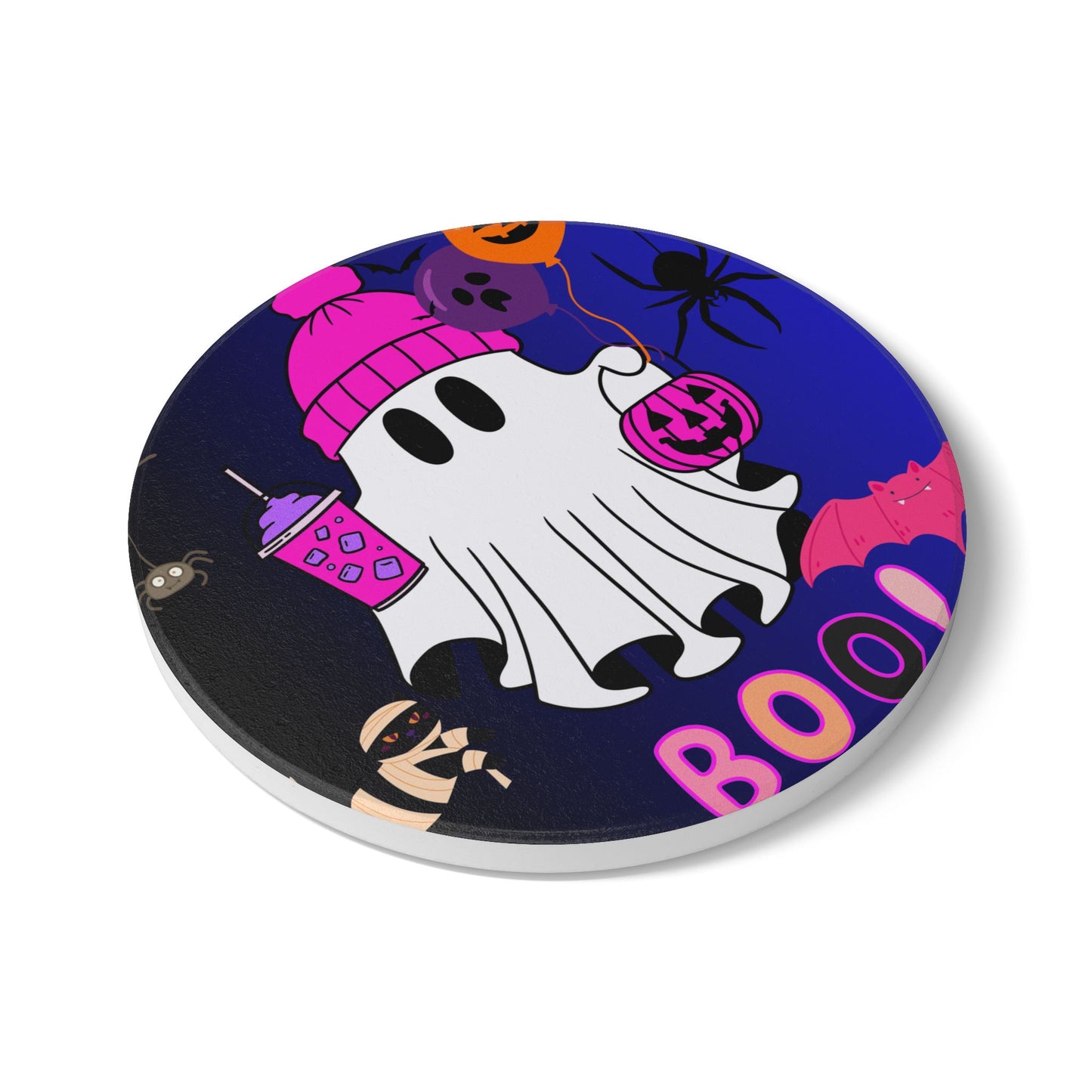 Spooky Halloween Ceramic Coaster, Ghost Decor, Halloween Party Gifts, Boo Coaster, Kitchen Accessory, Fun Home Decor