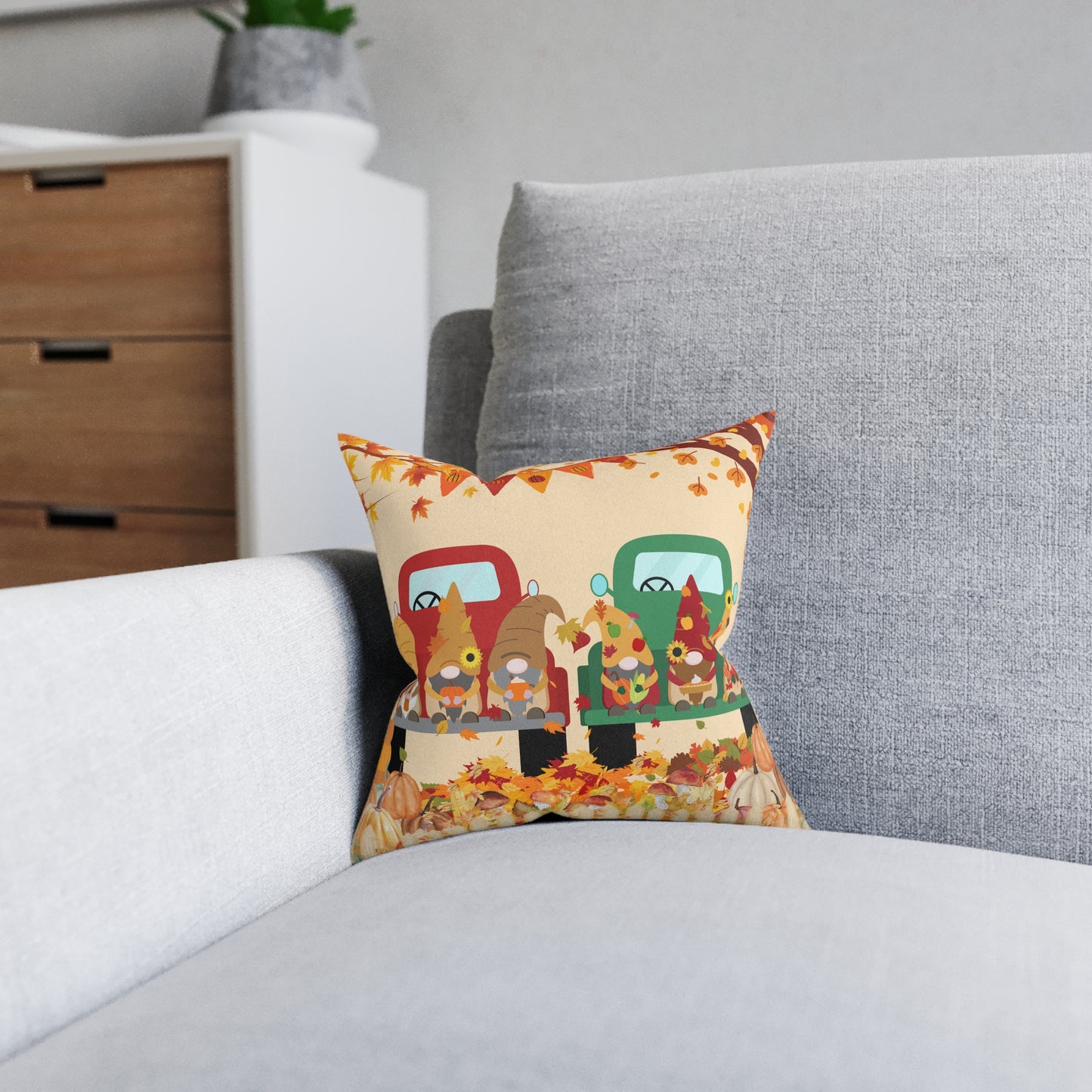 Thanksgiving Gnome Decor Square Pillow, Fall Home Accent, Autumn Pillow, Cozy Throw Pillow, Thanksgiving Gift Idea