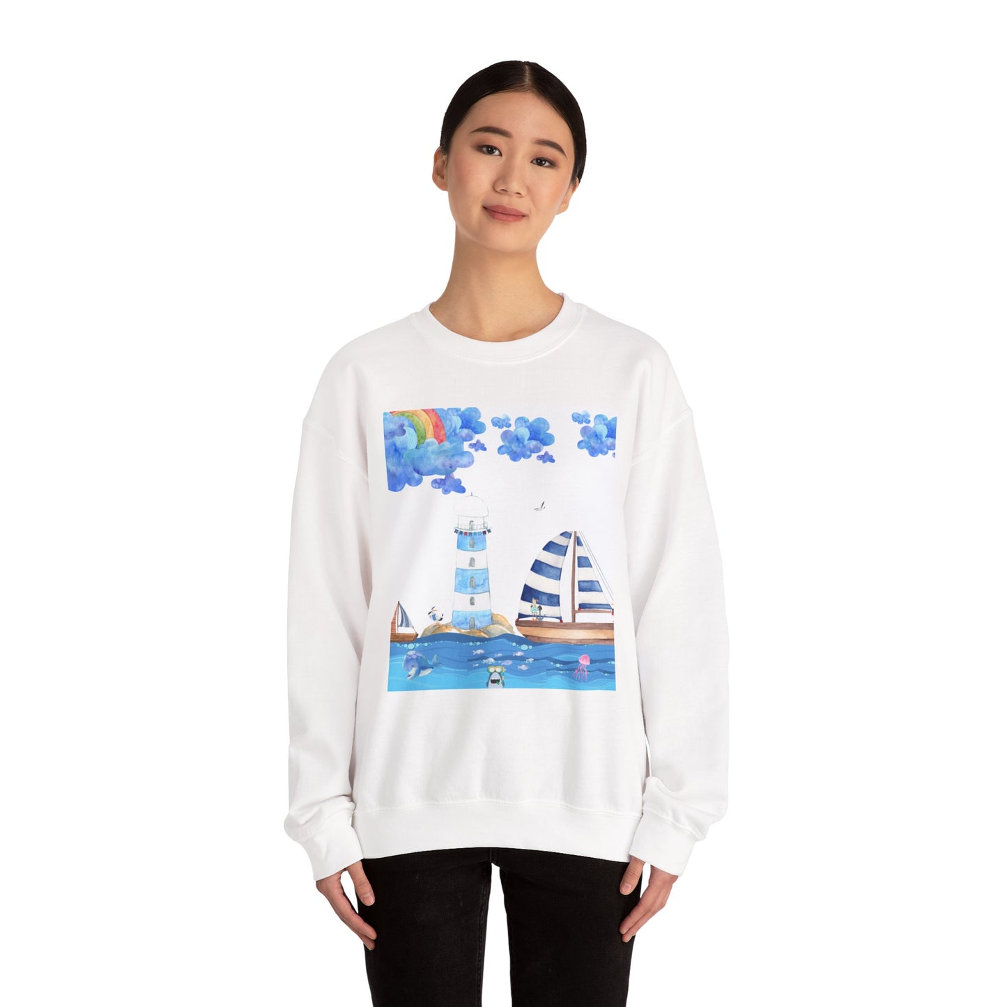 Lighthouse Dreams Crewneck Sweatshirt - Cozy, Unisex, Perfect for Beach Lovers, Relaxed Vibe, Ideal Gift for Friends, Summer Vibes
