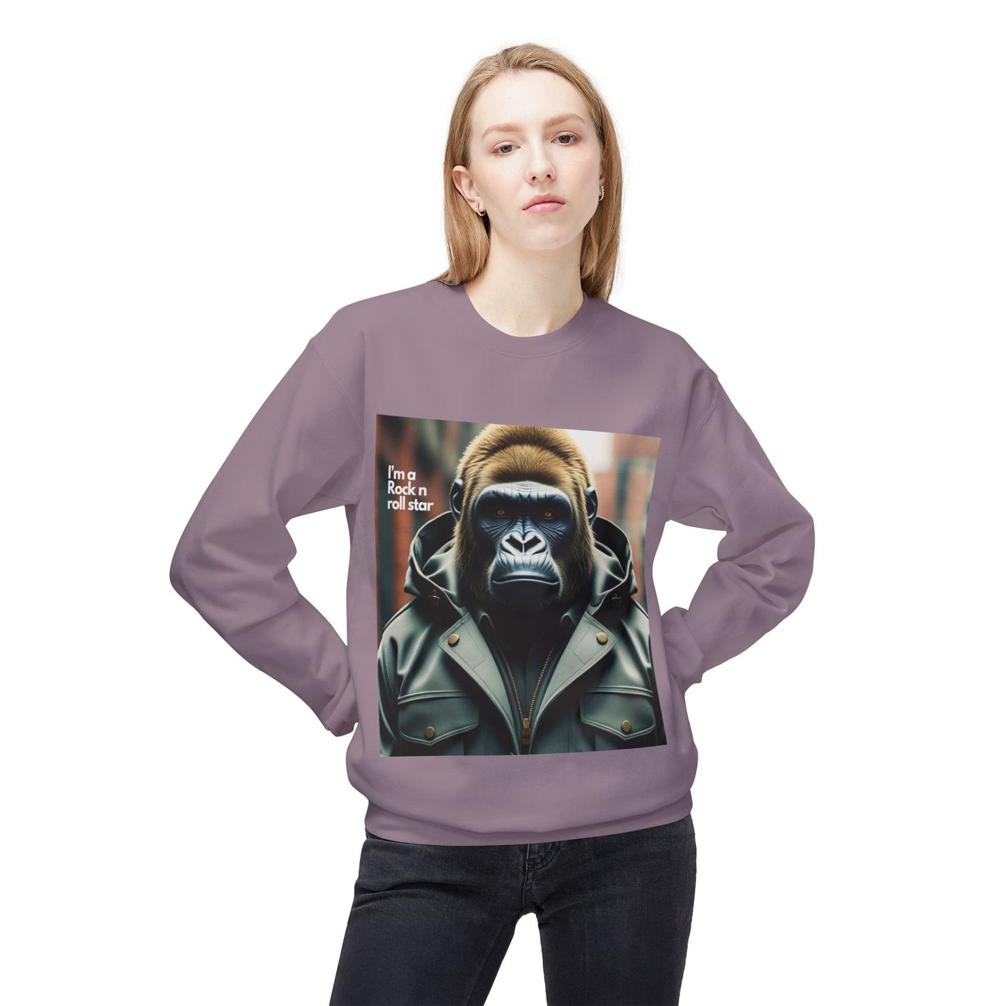 Rockin' Gorilla Sweatshirt, Unisex Fleece Crewneck, Funny Animal Apparel, Gift for Him, Casual Streetwear, Perfect for Fall