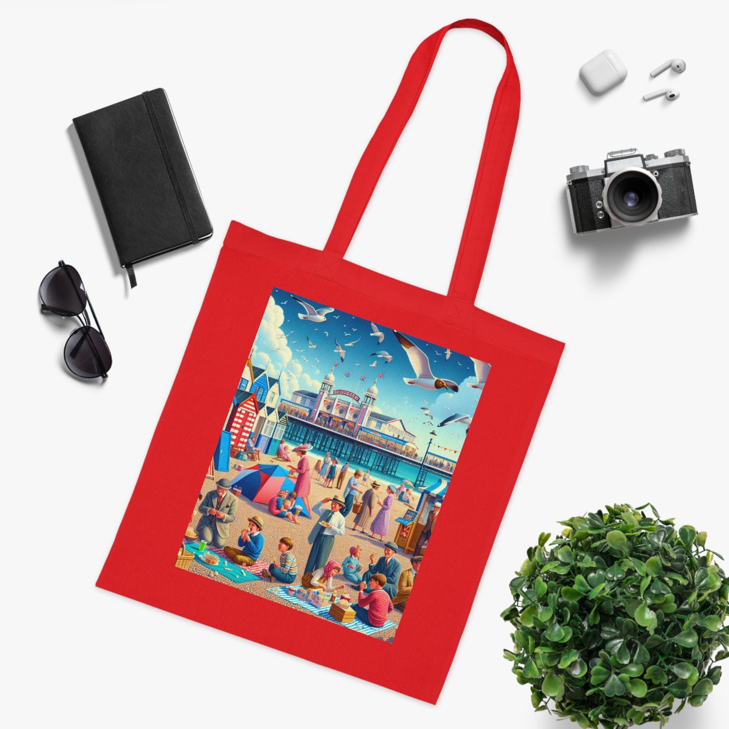 Colorful Beach Scene Cotton Tote Bag - Eco-Friendly and Stylish