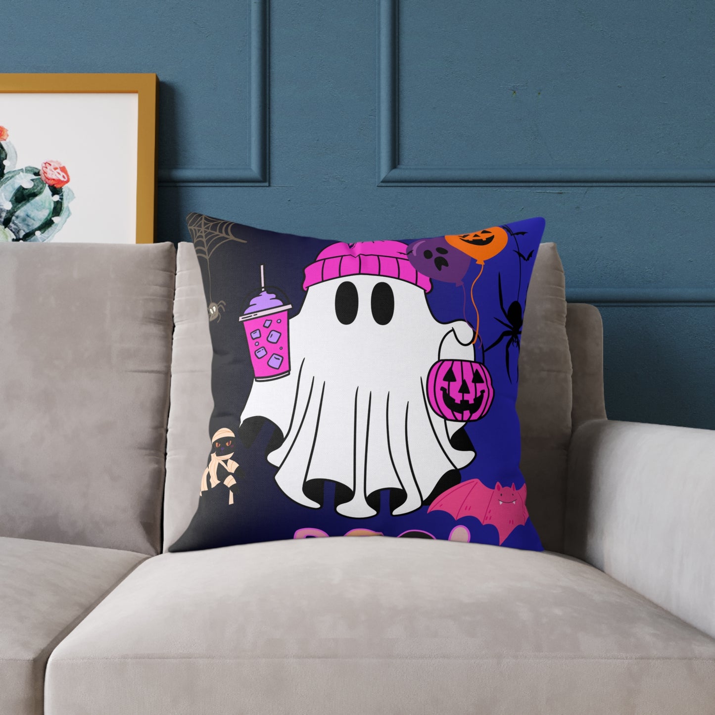 Halloween Ghost Poly Canvas Pillow, Cute Ghost Decor, Fall Accent, Spooky Home, Halloween Gift, Holiday Pillow