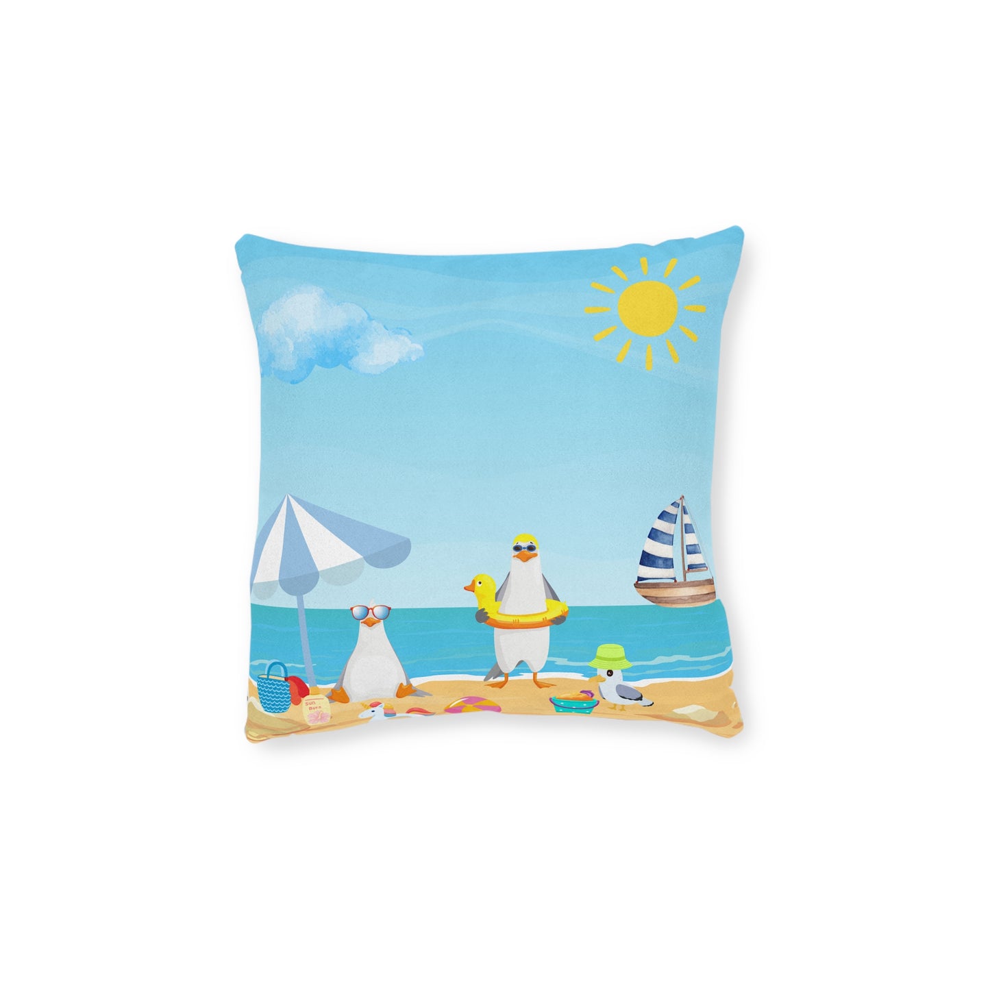 Beach-Themed Square Pillow - Summer Decor, Nautical Vibe, Coastal Living, Home Accent, Gift for Beach Lovers