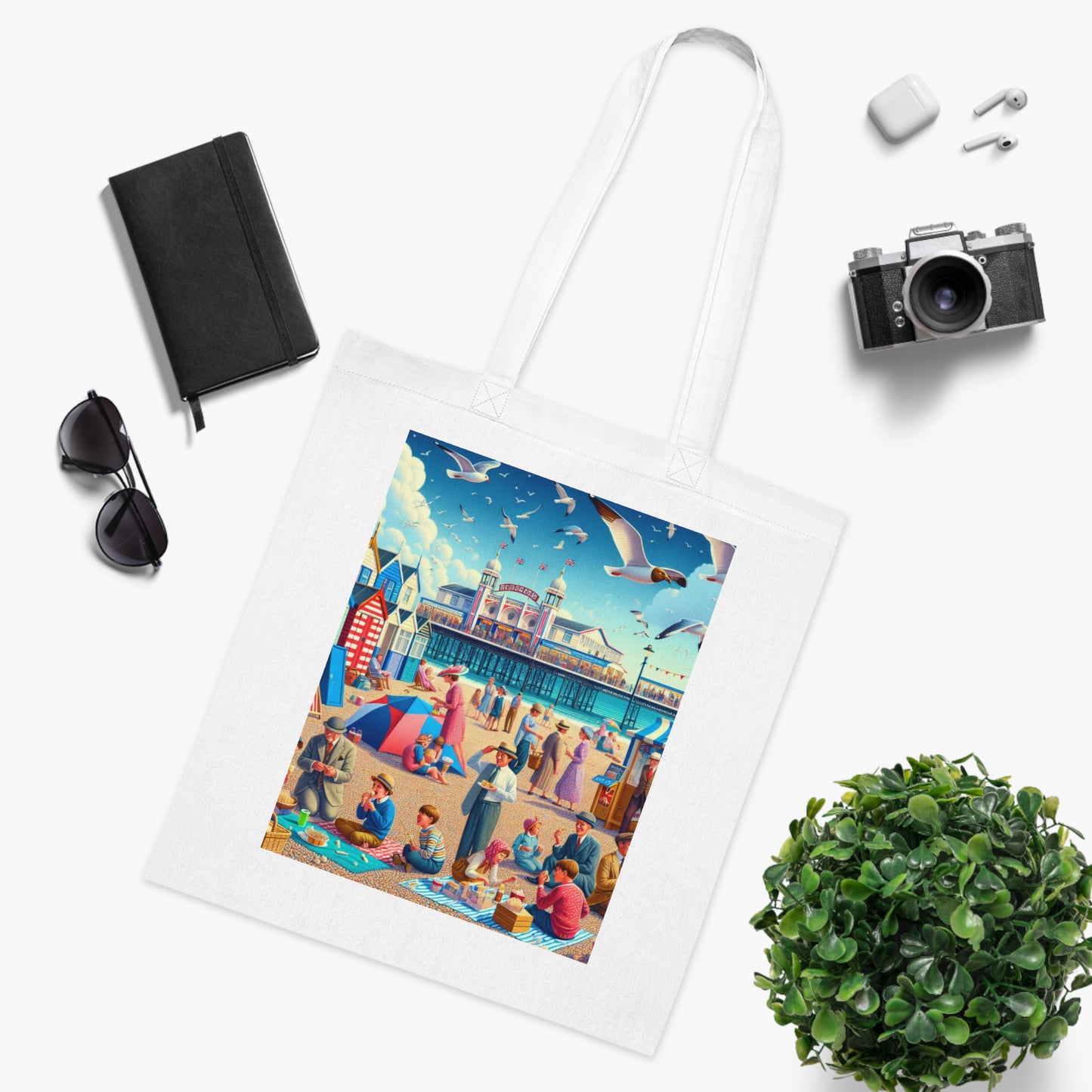 Colorful Beach Scene Cotton Tote Bag - Eco-Friendly and Stylish