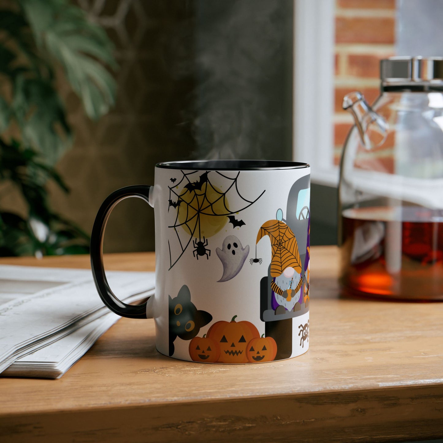 Halloween Gnome Coffee Mug, Two-Tone 11oz Mug, Festive Drinkware, Fall Decor, Spooky Season Gift, Halloween Decor