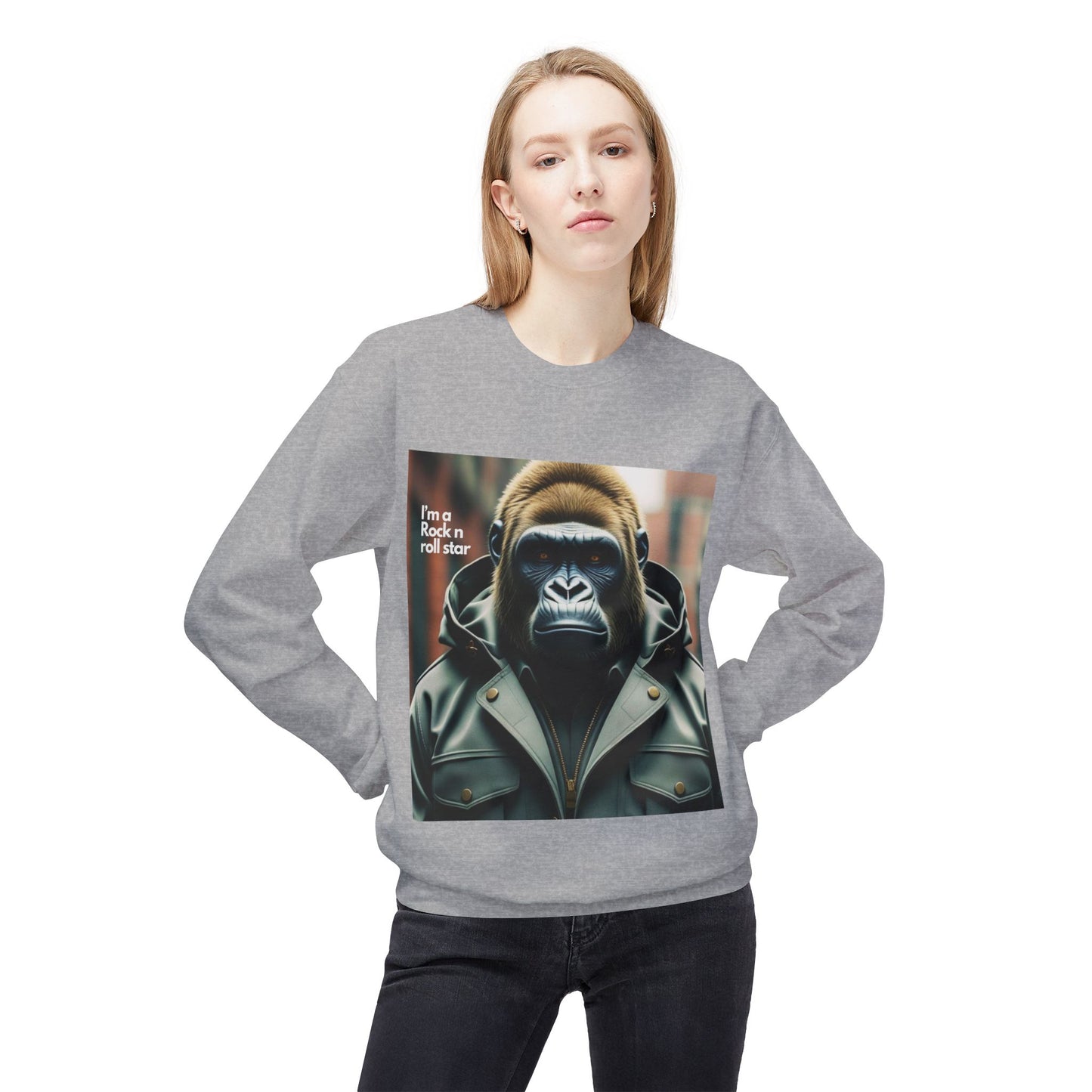 Rockin' Gorilla Sweatshirt, Unisex Fleece Crewneck, Funny Animal Apparel, Gift for Him, Casual Streetwear, Perfect for Fall